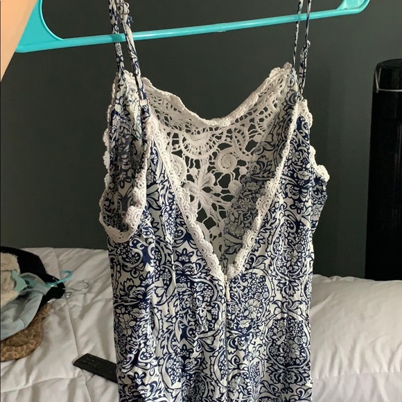 Blue and White Printed Romper with Crochet front - Picture 2 of 2